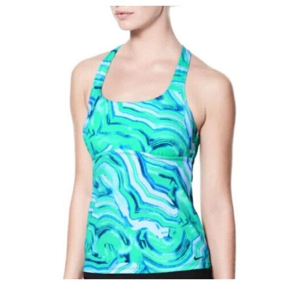 Nike Scoop Neck Sleeveless Swimwear Tankini Top Neon Green Black Size Small - Picture 1 of 8